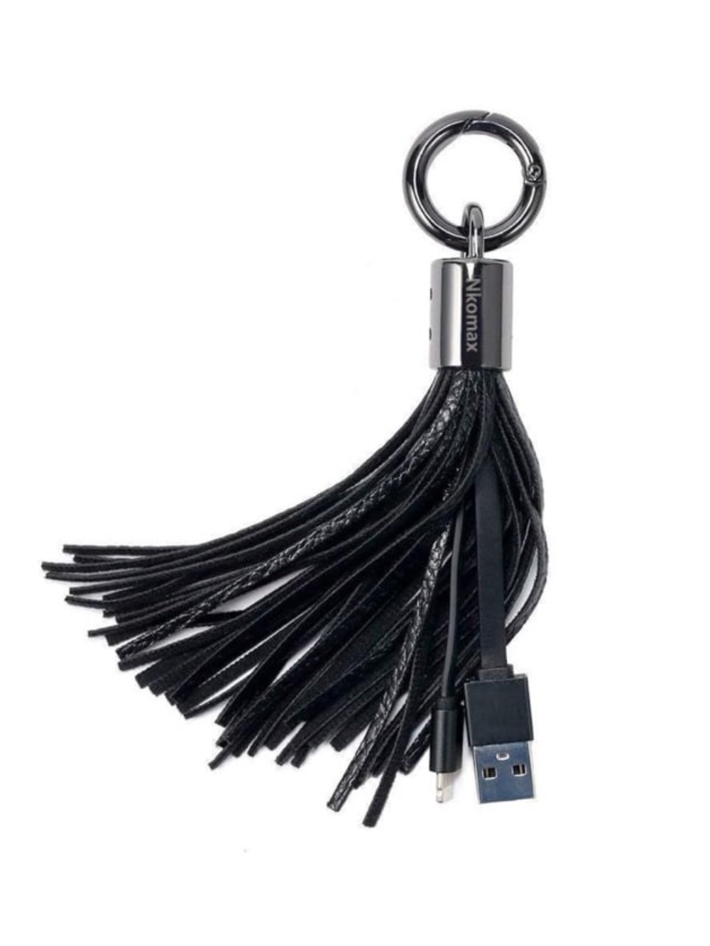 Black USB Leather Tassel Keychain Charger